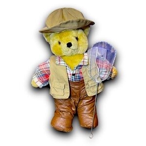 1992 Tender Hearts Treasure Plush Bear Fishing Outfit - Hat, Vest, Waders & Net